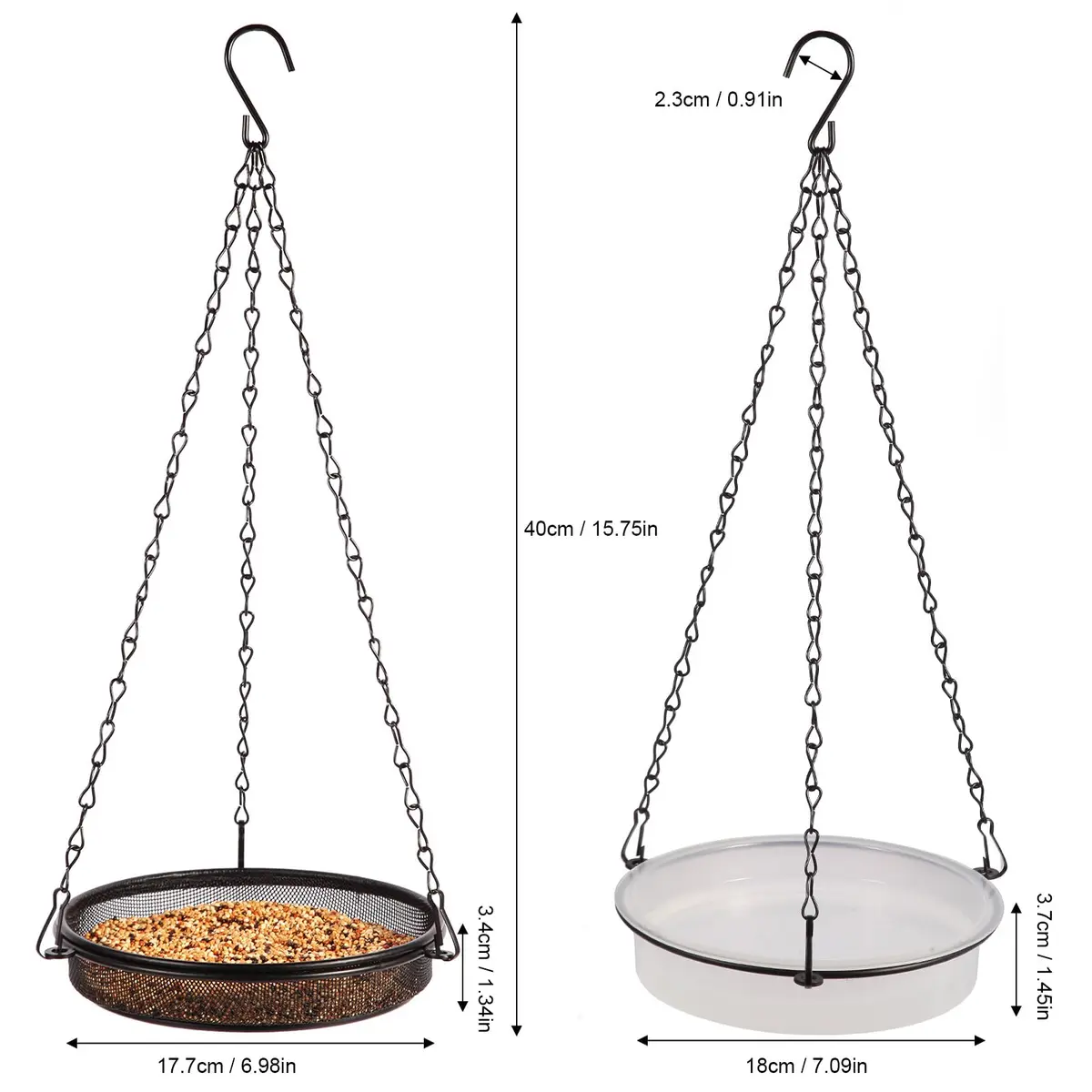 HRAYLTOP 2-in-1 Set Hanging Bird Feeder and Bath for Outdoor, Small Metal Tray | Durable Stainless Steel & Transparent Water Bowl - view 2
