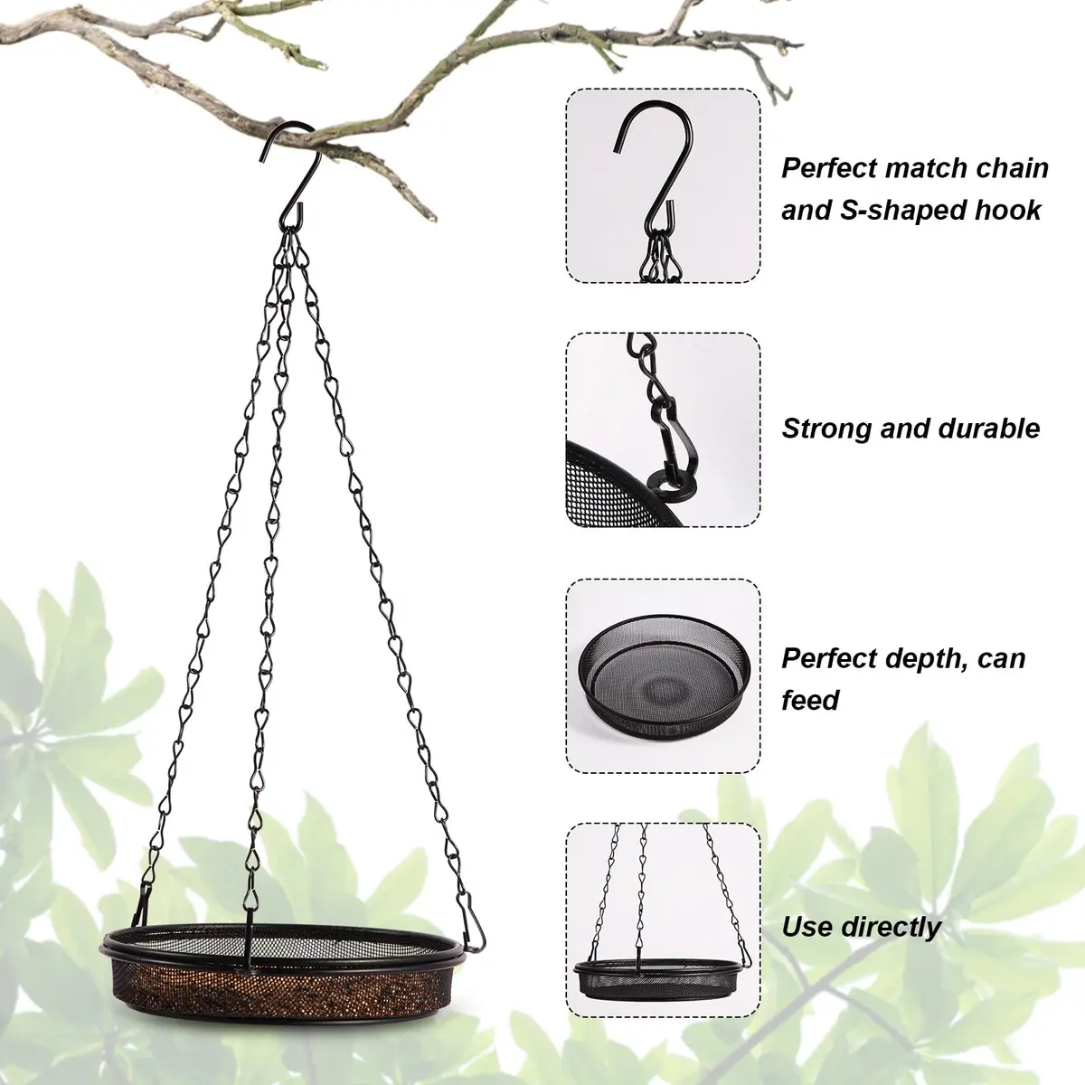 HRAYLTOP 2-in-1 Set Hanging Bird Feeder and Bath for Outdoor, Small Metal Tray | Durable Stainless Steel & Transparent Water Bowl - view 3