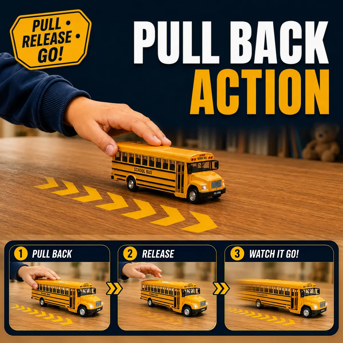 Liberty Imports Non-Riding Toy Vehicle 8" Diecast School Bus with Lights & Sounds | Realistic, Durable, Interactive Play - view 3