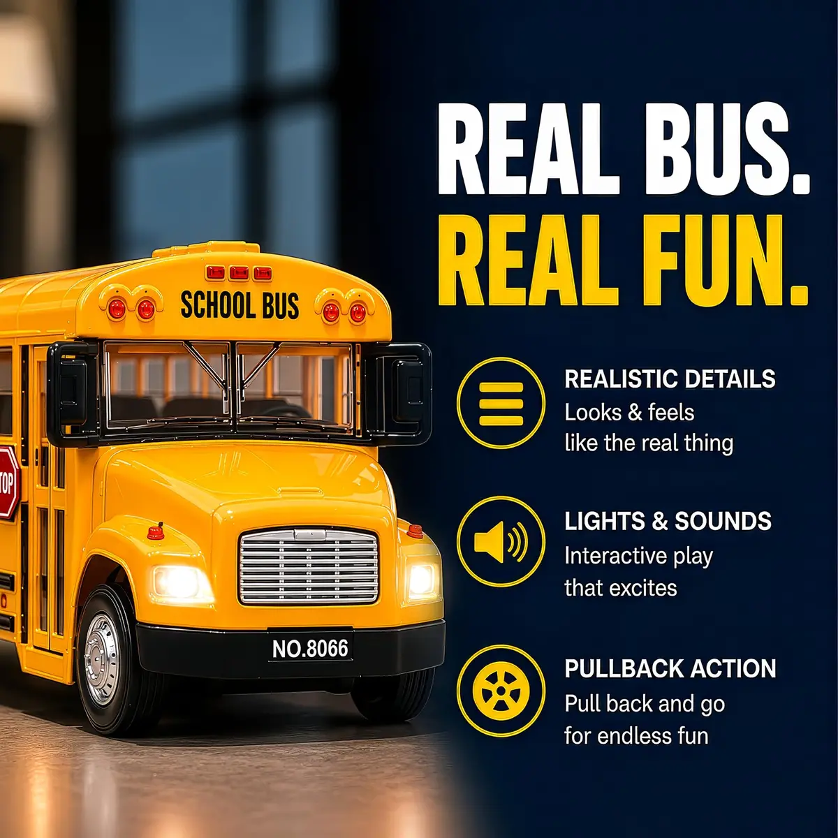Liberty Imports Non-Riding Toy Vehicle 8" Diecast School Bus with Lights & Sounds | Realistic, Durable, Interactive Play - view 4