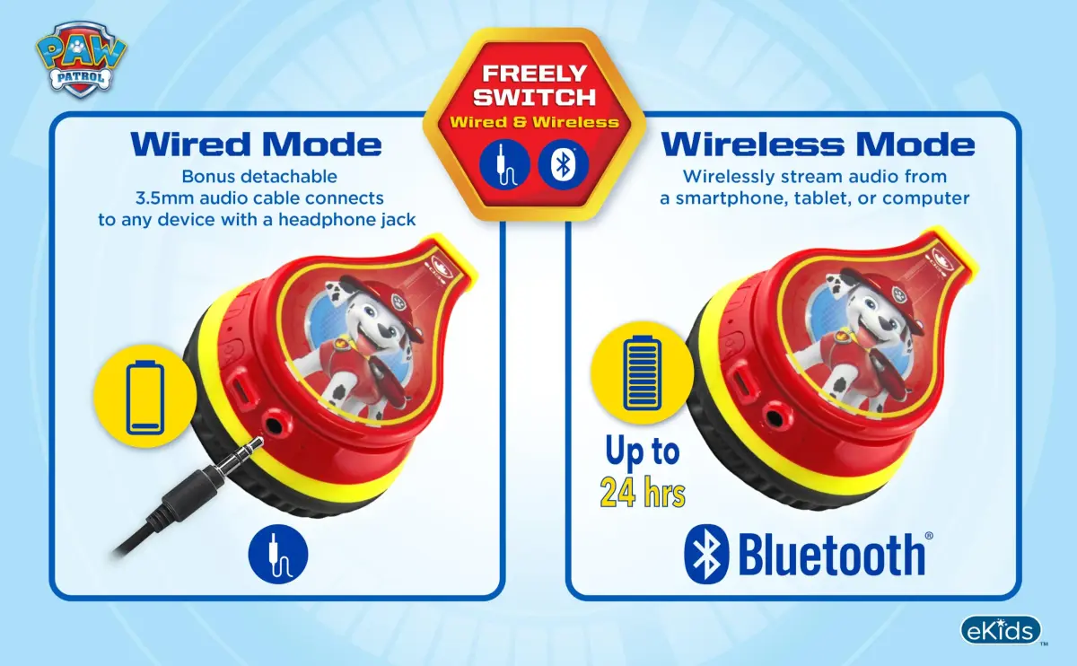 eKids Paw Patrol Marshall Bluetooth Headphones for Kids | Kid-Friendly Stereo Sound - view 7