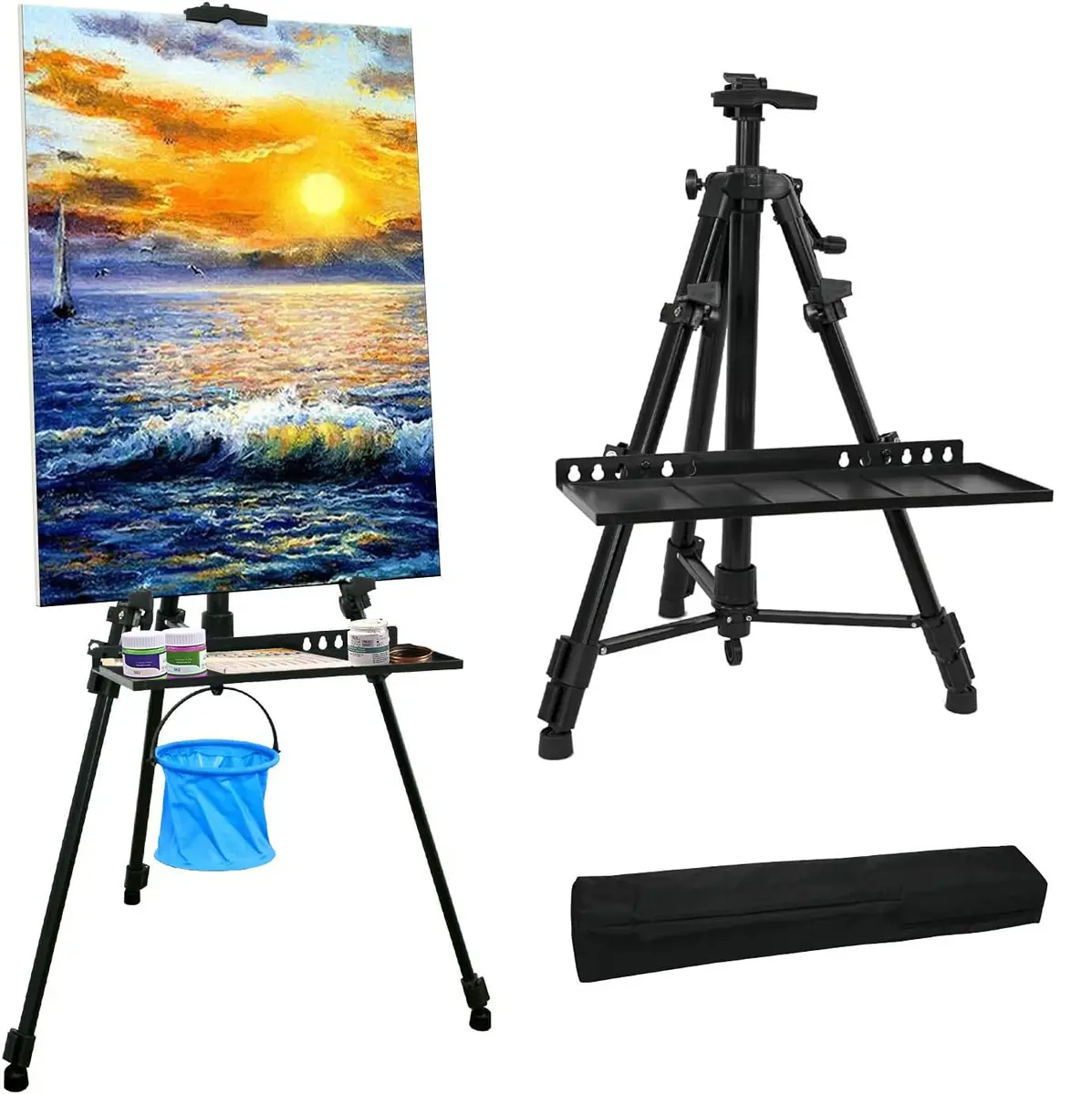 Newzealkids Black Adjustable Art Easel Stand 57cm-155cm (20"-61") | Lightweight Aluminum Tripod for Painting & Display - main product image