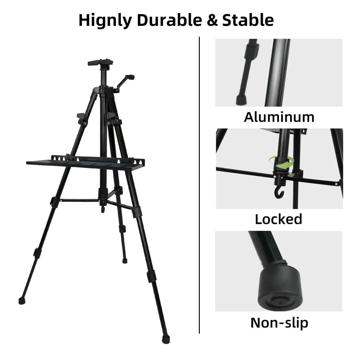 Newzealkids Black Adjustable Art Easel Stand 57cm-155cm (20"-61") | Lightweight Aluminum Tripod for Painting & Display - view 9