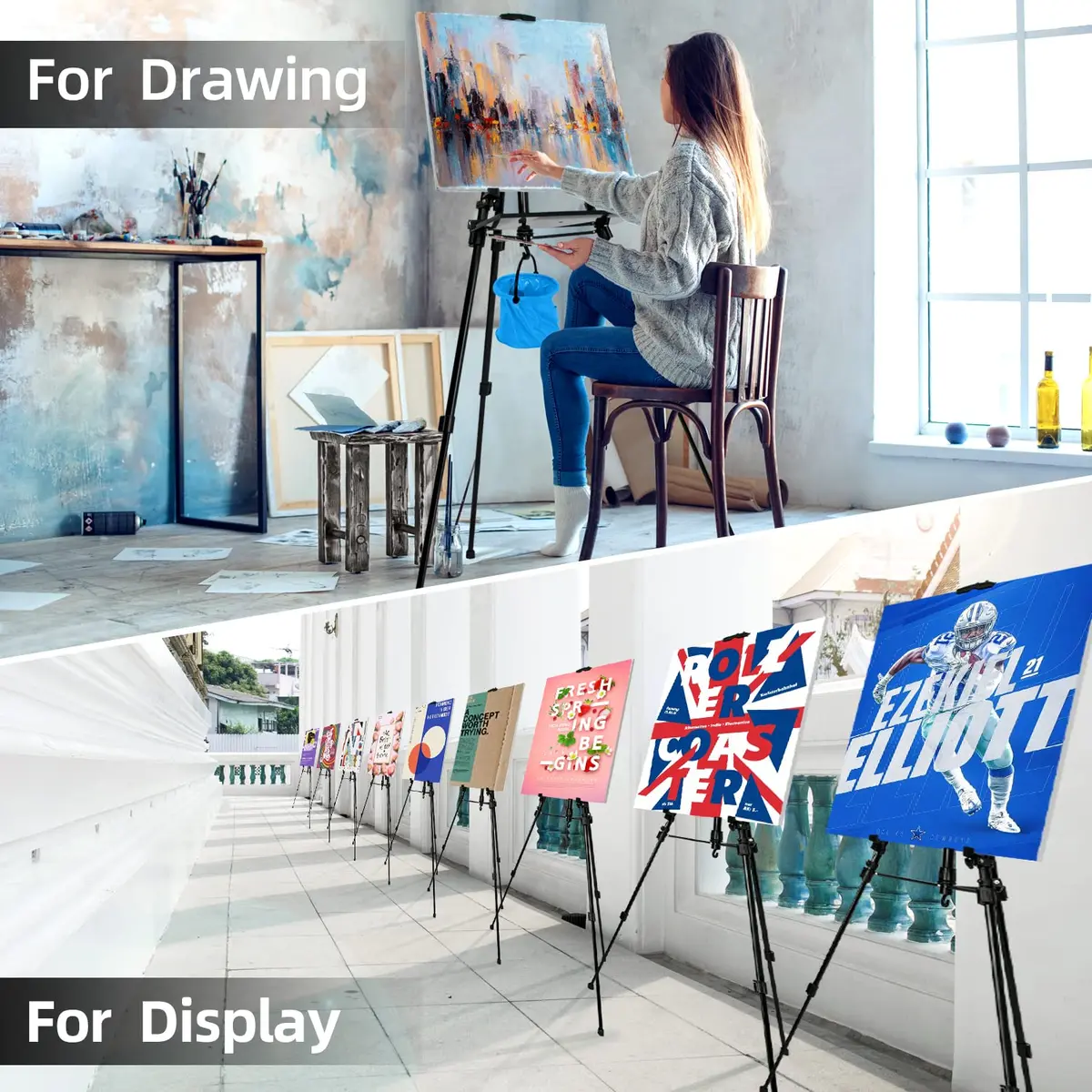 Newzealkids Black Adjustable Art Easel Stand 57cm-155cm (20"-61") | Lightweight Aluminum Tripod for Painting & Display - view 2