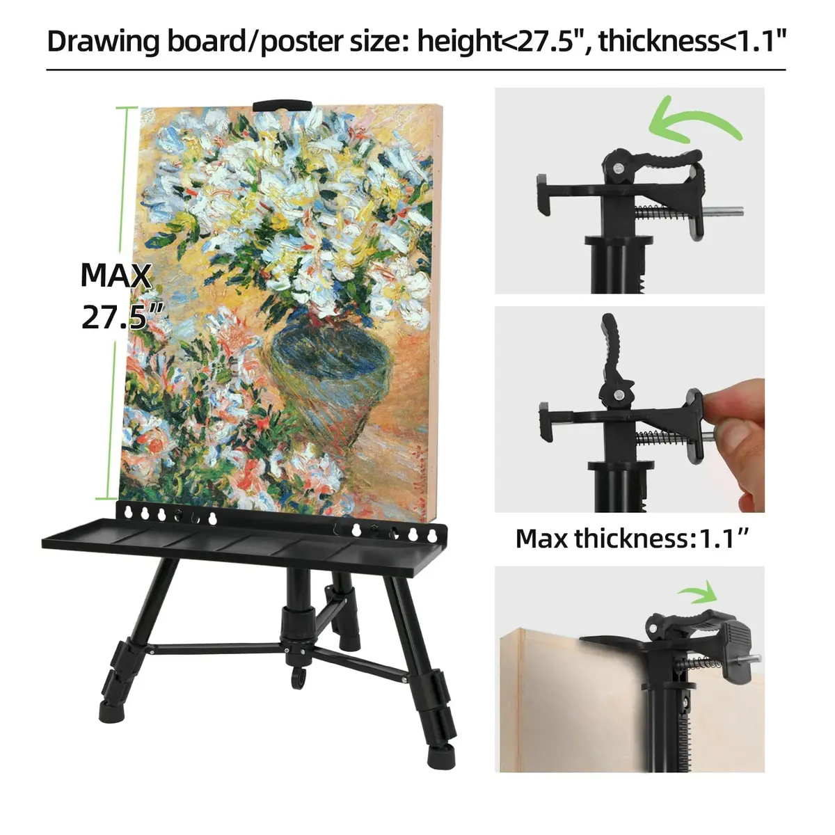 Newzealkids Black Adjustable Art Easel Stand 57cm-155cm (20"-61") | Lightweight Aluminum Tripod for Painting & Display - view 3