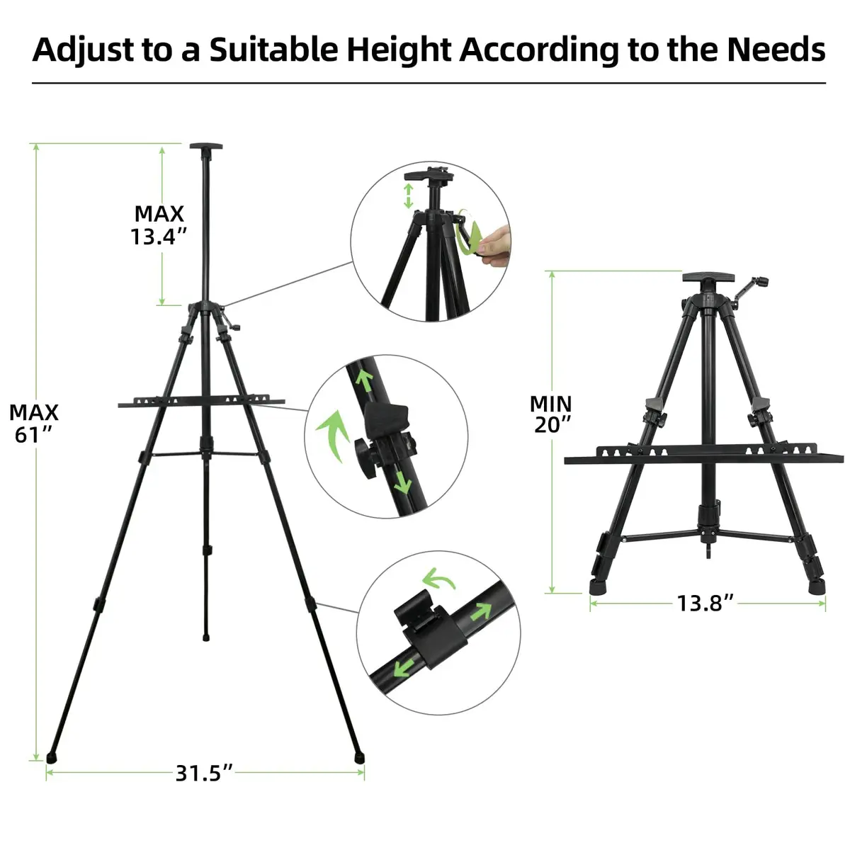 Newzealkids Black Adjustable Art Easel Stand 57cm-155cm (20"-61") | Lightweight Aluminum Tripod for Painting & Display - view 4