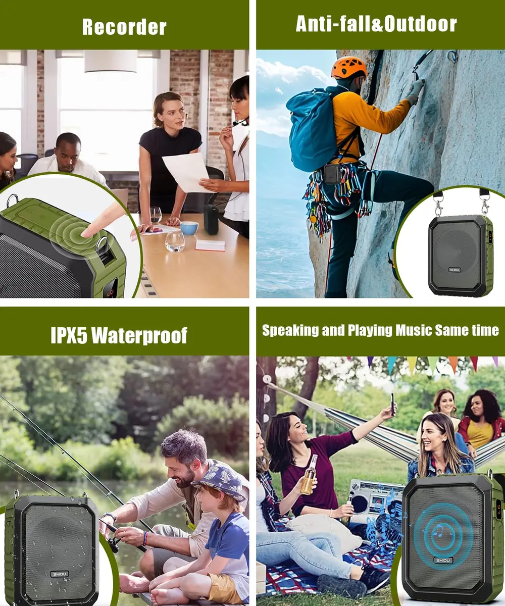SHIDU Voice Amplifier for Teacher with Portable Microphone Waterproof | 18W Bluetooth PA System, 12H Battery, IPX5 Waterproof - view 5