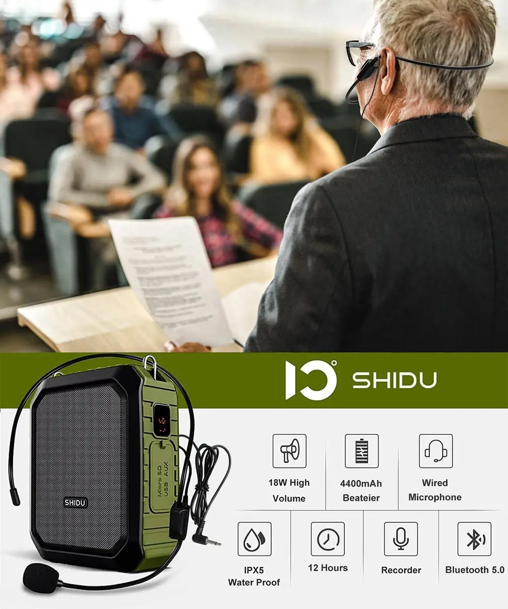 SHIDU Voice Amplifier for Teacher with Portable Microphone Waterproof | 18W Bluetooth PA System, 12H Battery, IPX5 Waterproof - view 2