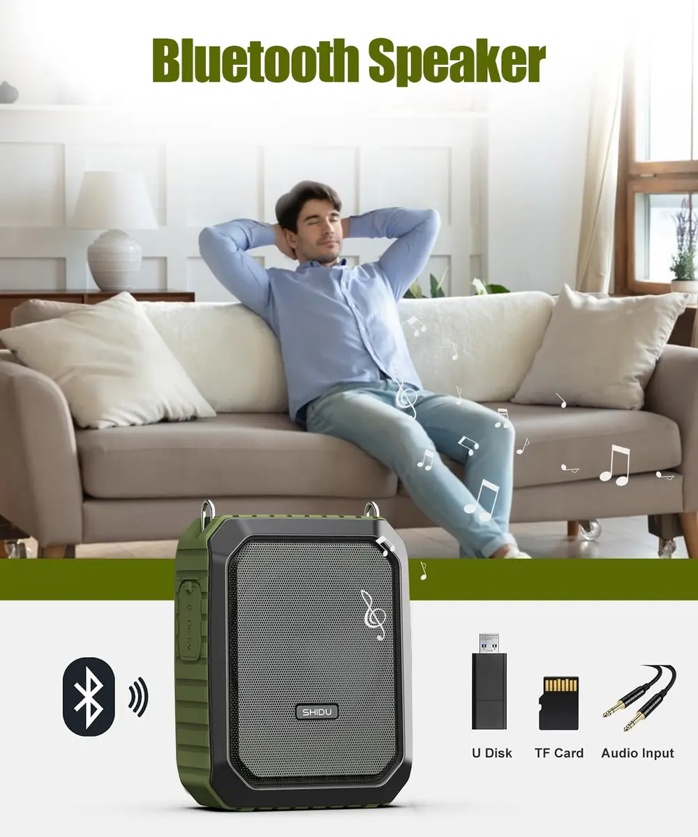 SHIDU Voice Amplifier for Teacher with Portable Microphone Waterproof | 18W Bluetooth PA System, 12H Battery, IPX5 Waterproof - view 4