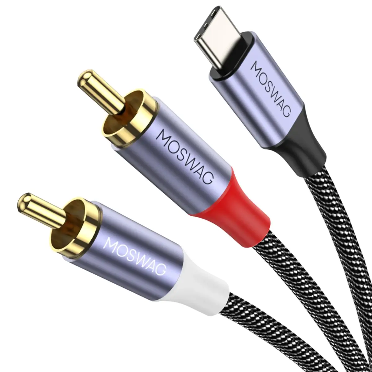 MOSWAG USB-C to 2RCA Audio Cable 3m (9.9ft) | Connects USB-C Devices to Speakers & Receivers - main product image