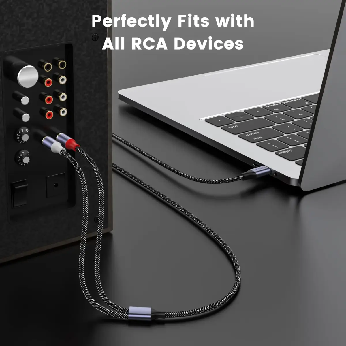 MOSWAG USB-C to 2 RCA Audio Cable 6.6ft | DAC Chip, Gold-Plated Connectors, Braided Nylon - view 3