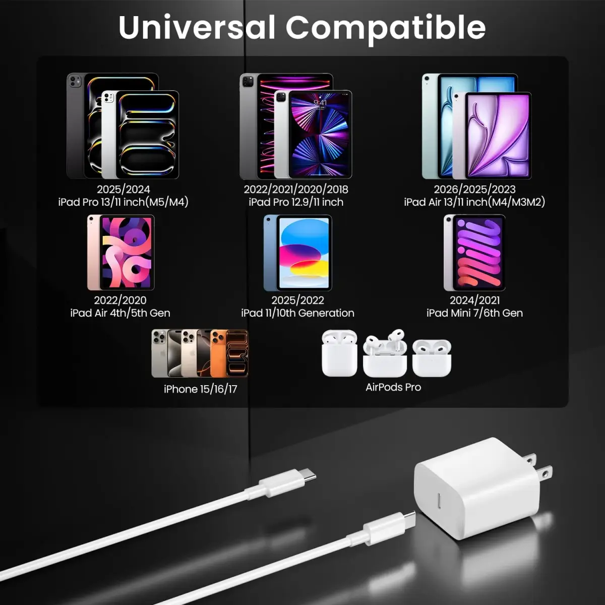 Aevonz 20W USB C Fast Charger & 10ft Cable Set | PD 3.0 Power Adapter for iPads & iPhones - view 6