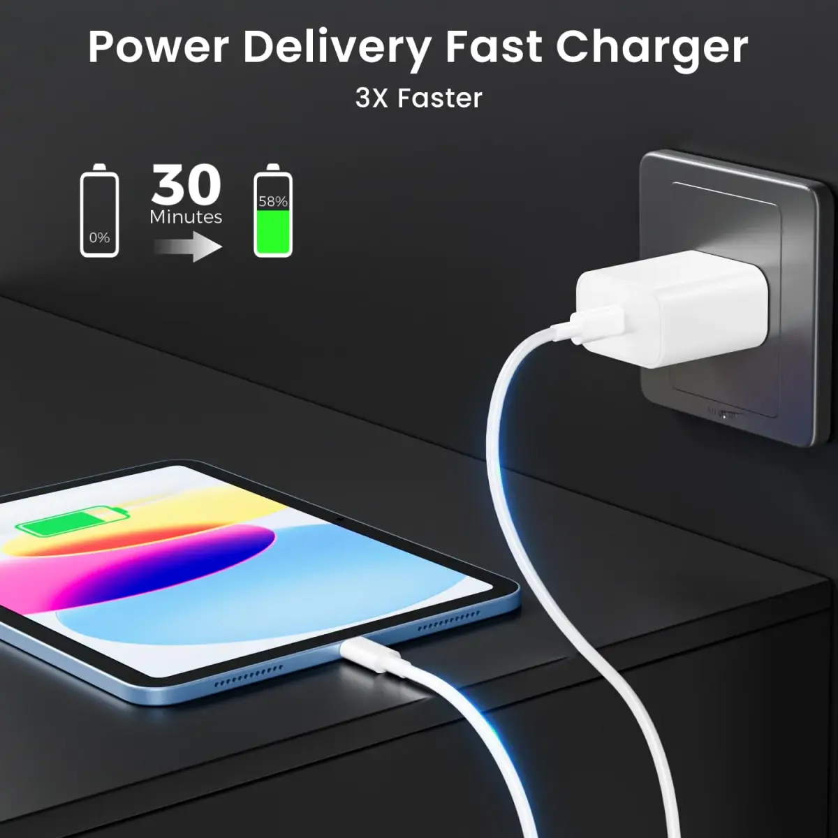 Aevonz 20W USB C Fast Charger & 10ft Cable Set | PD 3.0 Power Adapter for iPads & iPhones - view 3