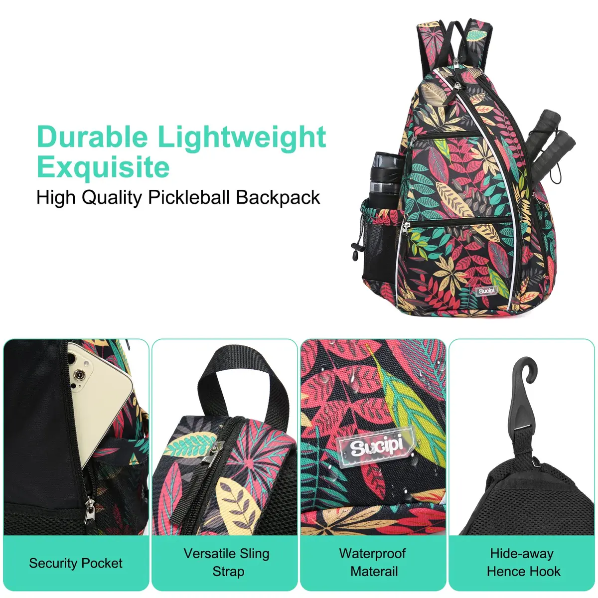 Sucipi Pickleball Bag for Men & Women,Convertible Backpack with Fence Hook | Large Capacity, Water-Resistant Nylon, 6 Paddle Slots - view 5