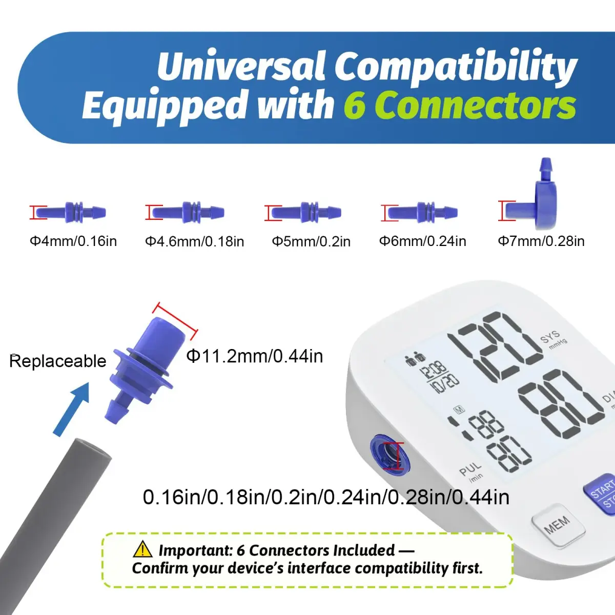 ELERA Extra Large Blood Pressure Cuff 22-60cm (9"-24") | Compatible XL Replacement Cuff with 6 Connectors - view 2
