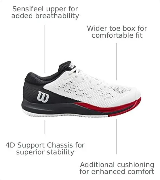 Wilson Rush Pro Ace Men's Tennis Shoe - White/Black/Poppy Red | All Court Stability & Comfort (70-120 chars) - view 4