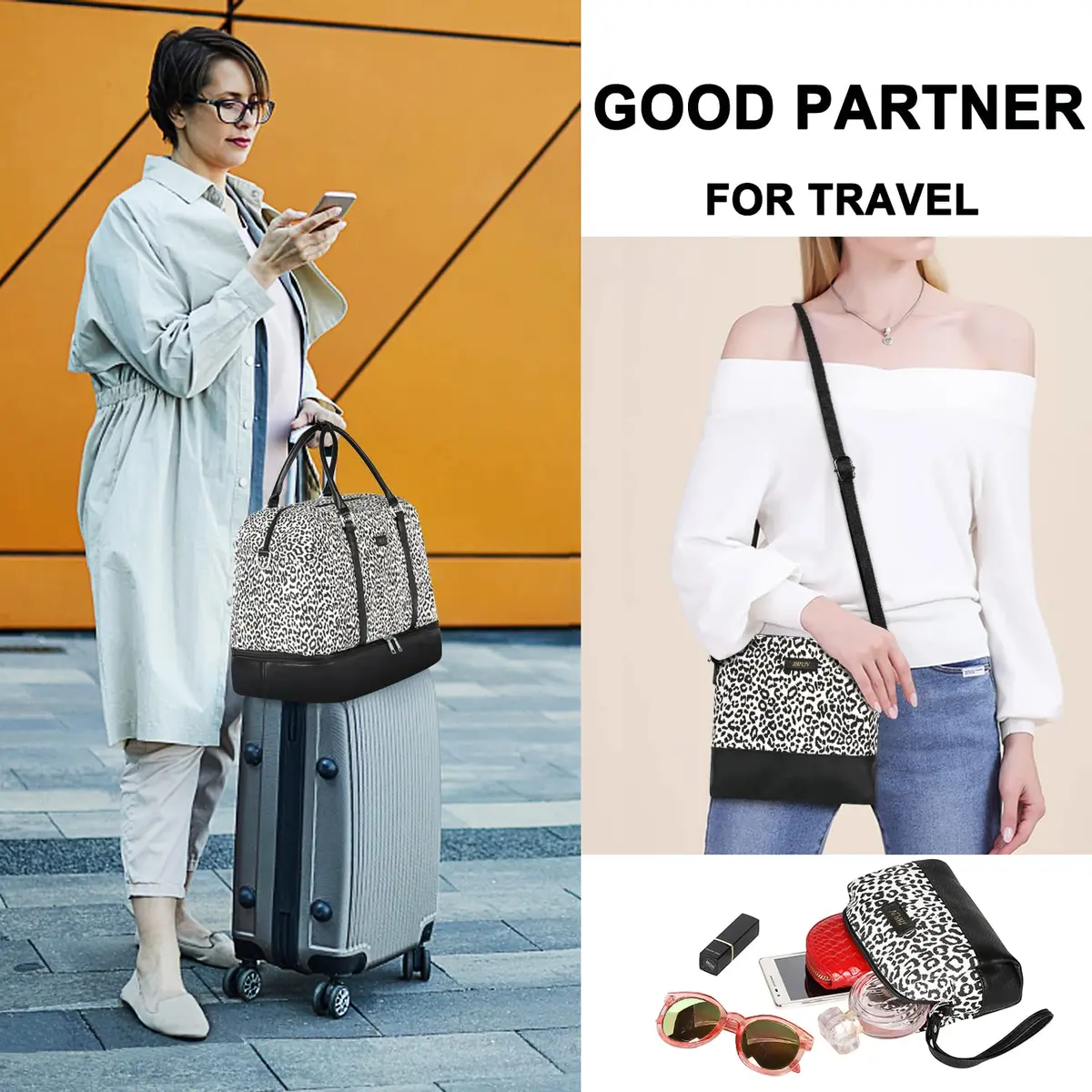 IBFUN Weekender Bags for Women, 21" Travel Duffle with Shoe Compartment | Large Capacity & Waterproof - view 3