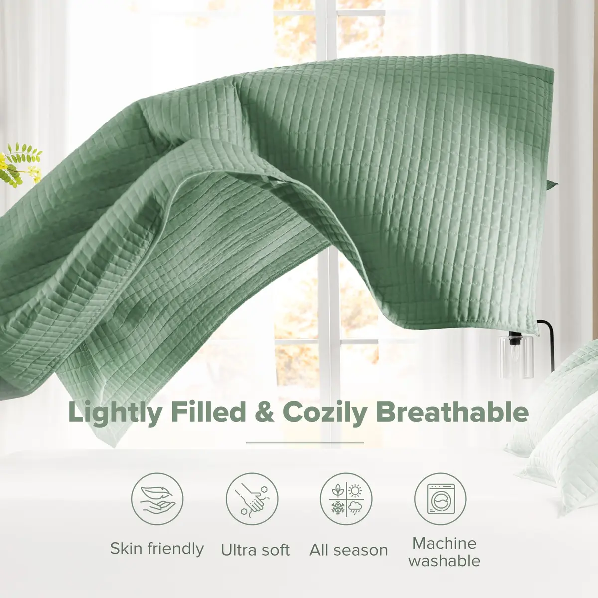 Comfort Spaces Oversized Bedspread Queen Quilt Set 102x118 Sage Green | All-Season Microfiber Cozy Cover - view 4