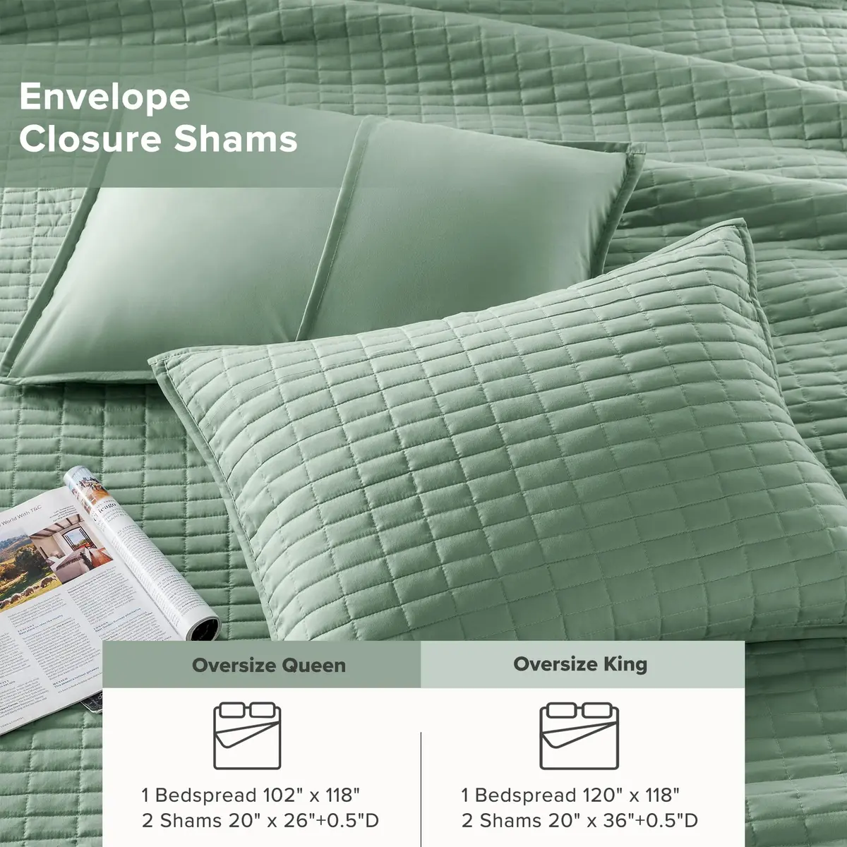 Comfort Spaces Oversized Bedspread Queen Quilt Set 102x118 Sage Green | All-Season Microfiber Cozy Cover - view 5