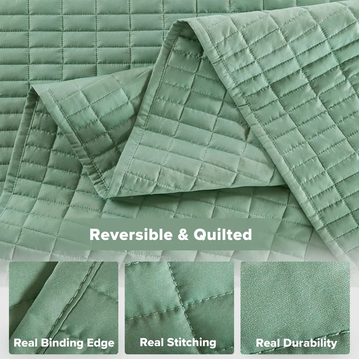 Comfort Spaces Oversized Bedspread Queen Quilt Set 102x118 Sage Green | All-Season Microfiber Cozy Cover - view 6