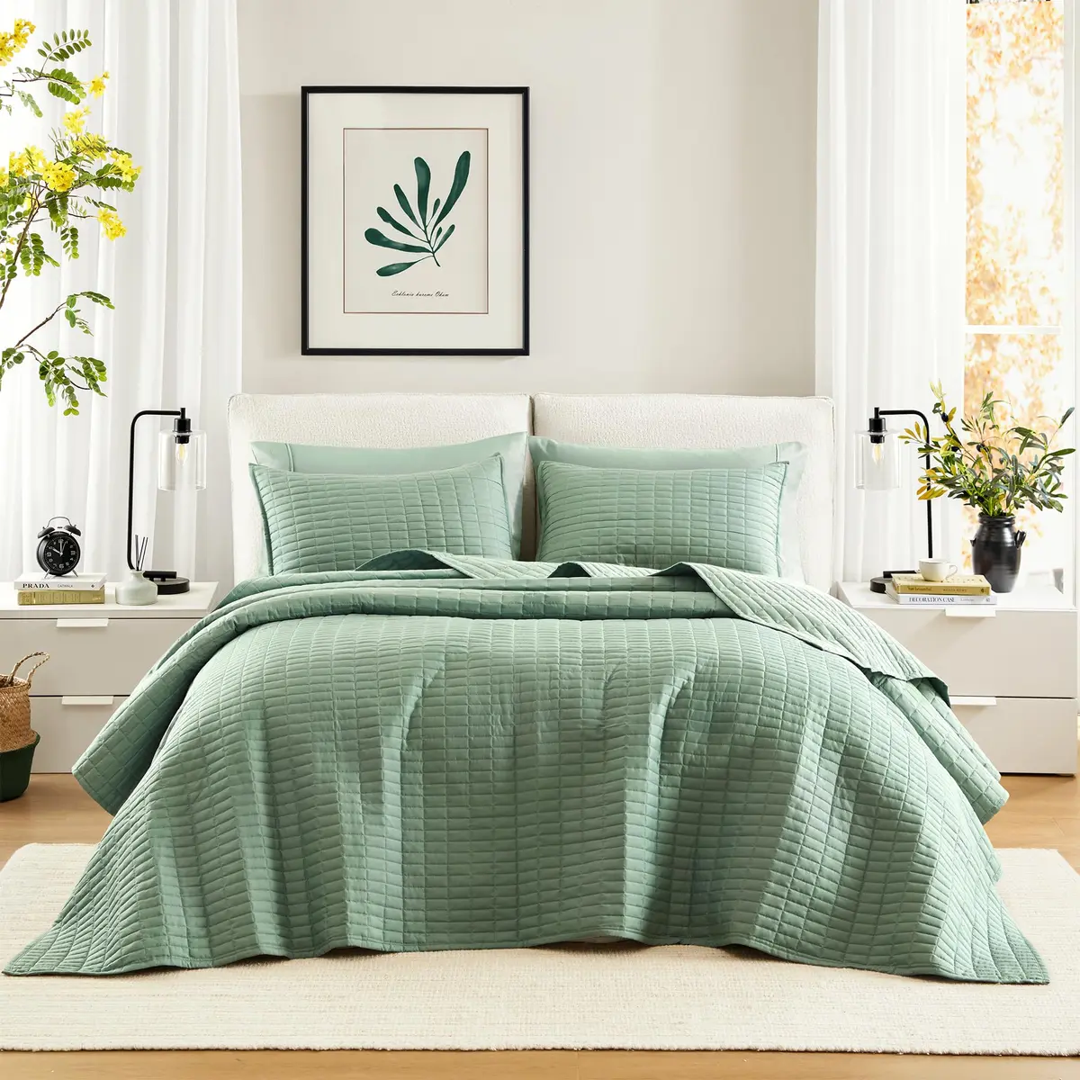 Comfort Spaces Oversized Bedspread Queen Quilt Set 102x118 Sage Green | All-Season Microfiber Cozy Cover - main product image