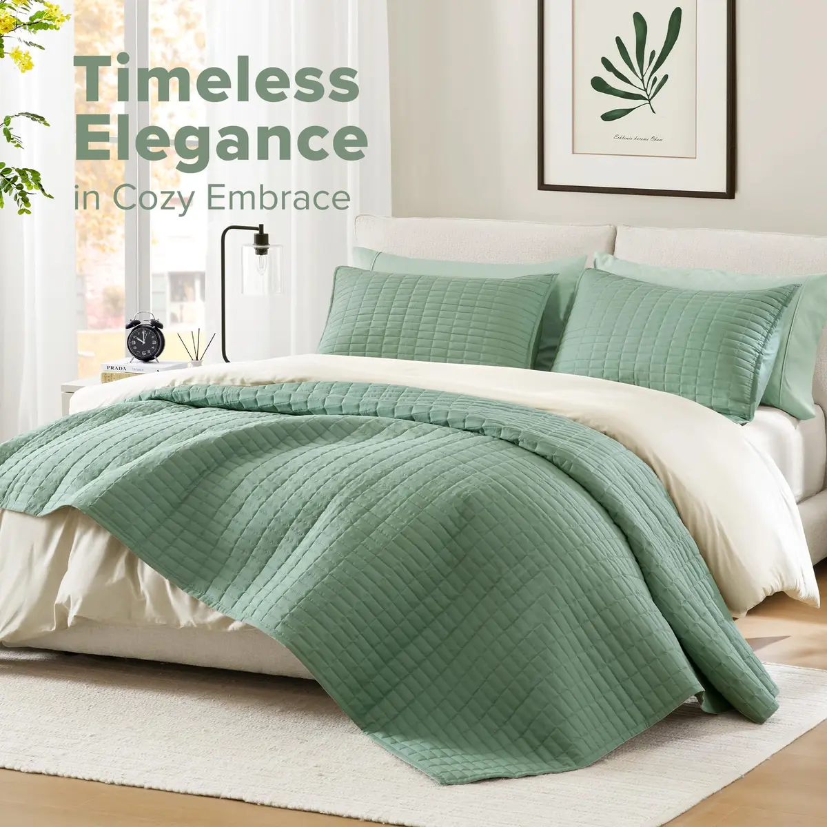 Comfort Spaces Oversized Bedspread Queen Quilt Set 102x118 Sage Green | All-Season Microfiber Cozy Cover - view 2