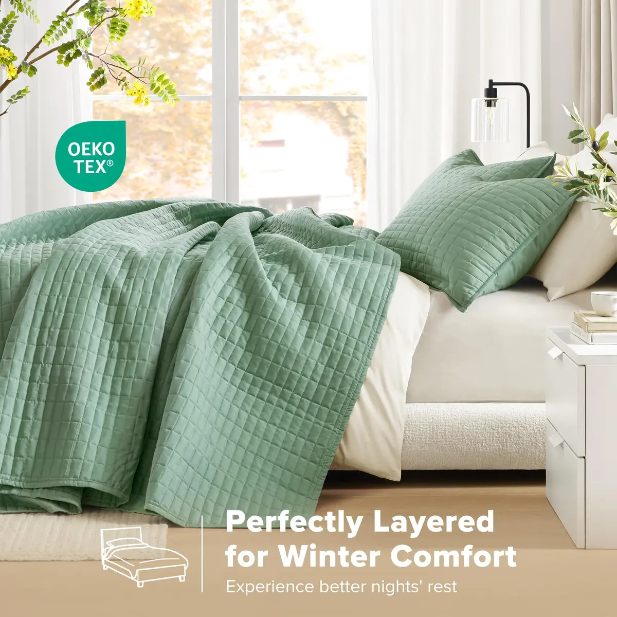 Comfort Spaces Oversized Bedspread Queen Quilt Set 102x118 Sage Green | All-Season Microfiber Cozy Cover - view 3