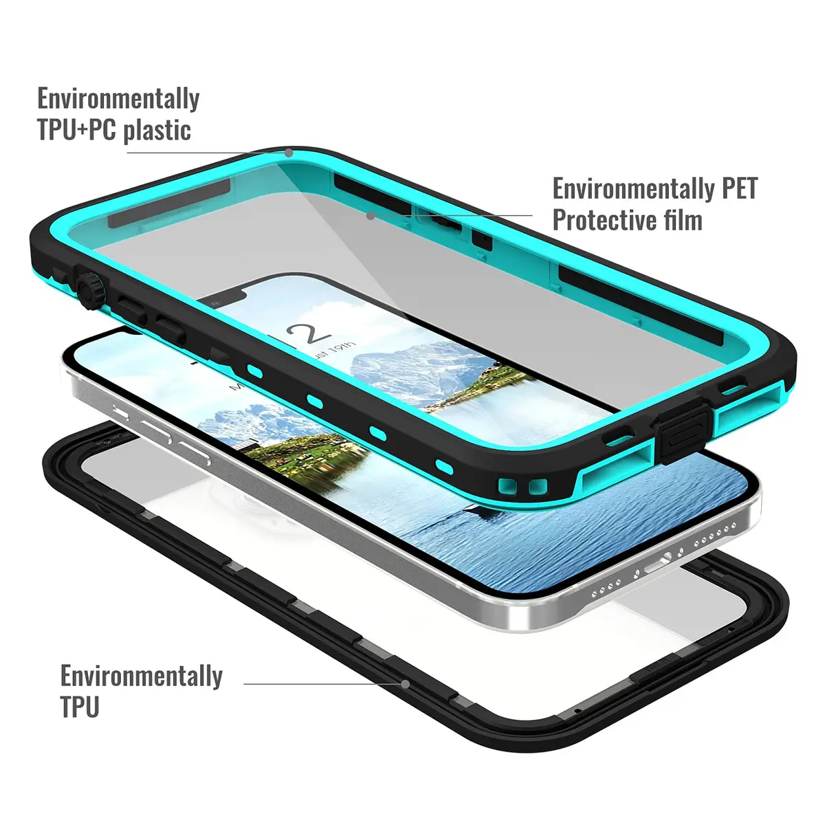 Transy Waterproof Phone Case for iPhone 13 Pro | IP68 Shockproof Dust-Proof with Built-in Screen Protector (Teal, 6.1 inches) - view 5