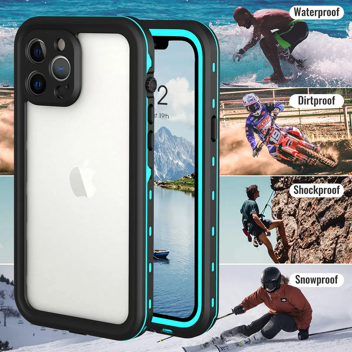 Transy Waterproof Phone Case for iPhone 13 Pro | IP68 Shockproof Dust-Proof with Built-in Screen Protector (Teal, 6.1 inches) - view 6