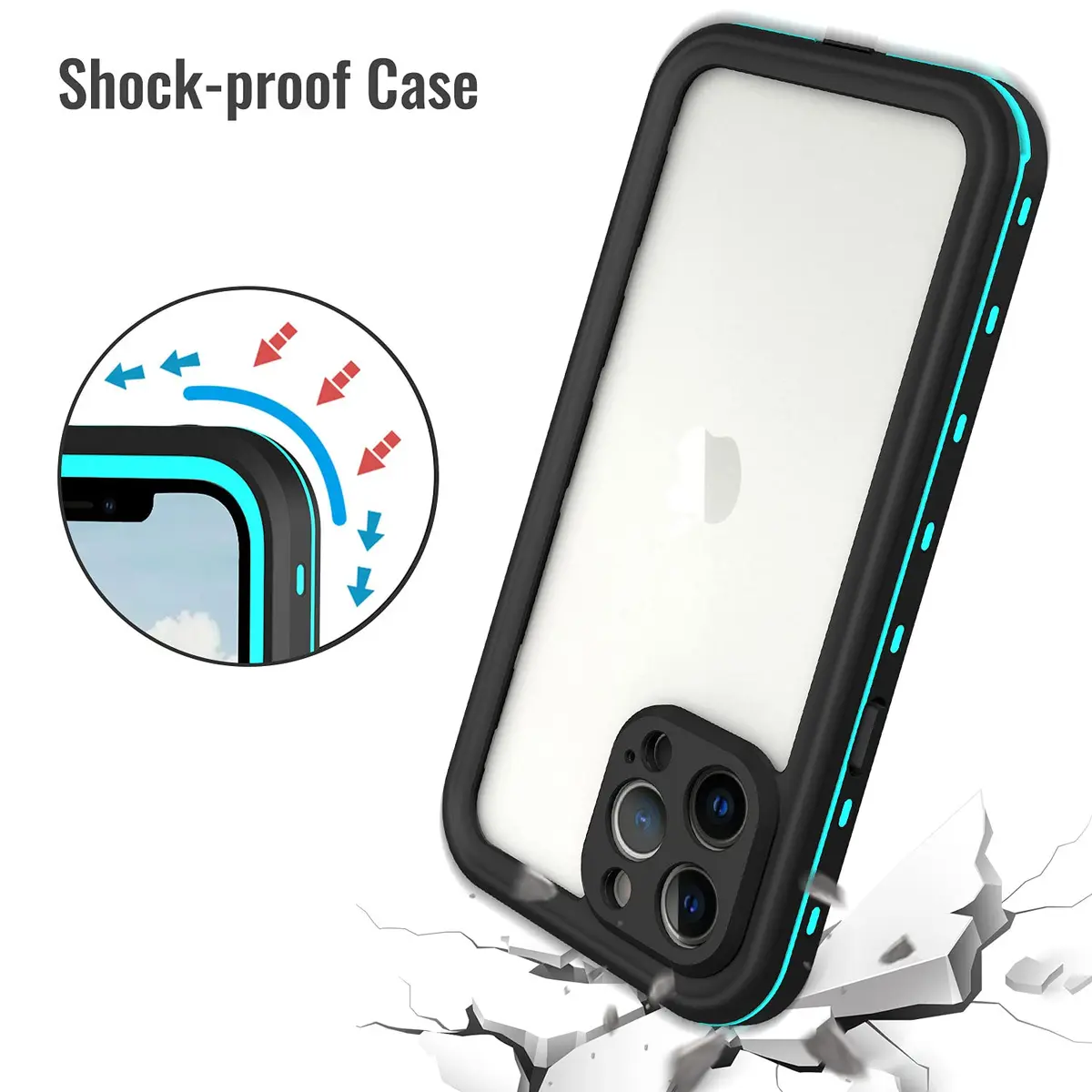 Transy Waterproof Phone Case for iPhone 13 Pro | IP68 Shockproof Dust-Proof with Built-in Screen Protector (Teal, 6.1 inches) - view 3