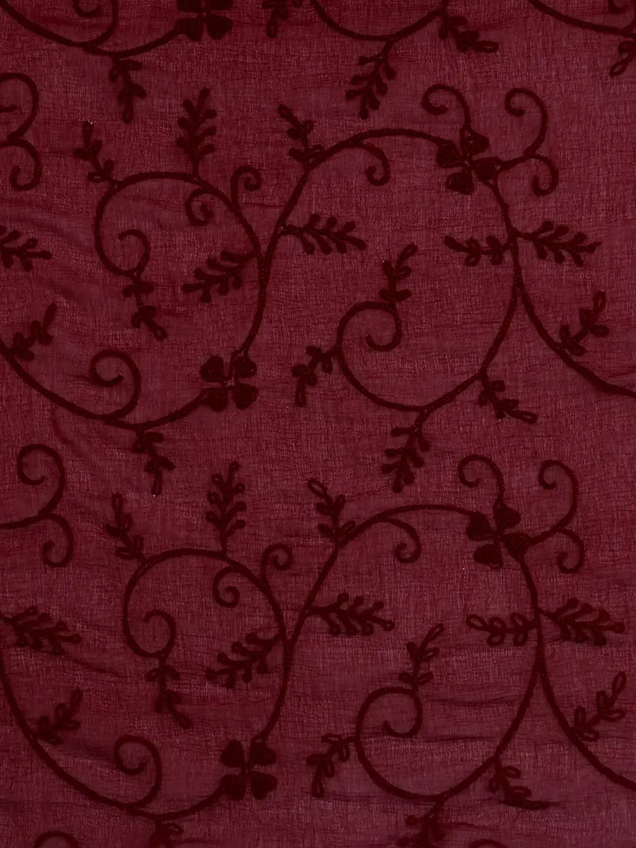 DUPATTA BAZAAR Women's Maroon Floral Embroidered Chiffon Dupatta 2.4m (8 ft) | Hand Wash Only - view 2