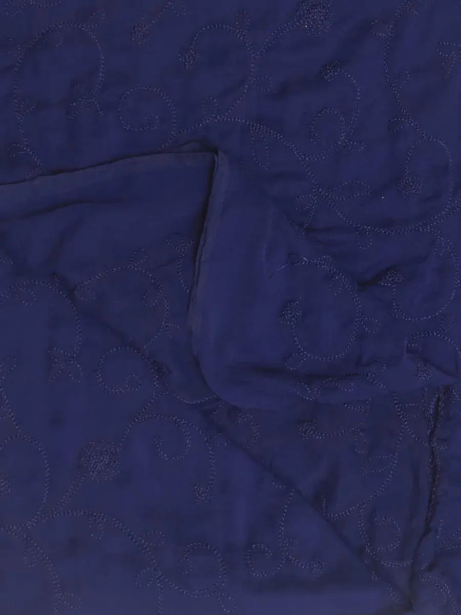 DUPATTA BAZAAR Women's Navy Blue Floral Embroidered Chiffon Dupatta | Soft & Elegant with Self-Coloured Embroidery - view 5