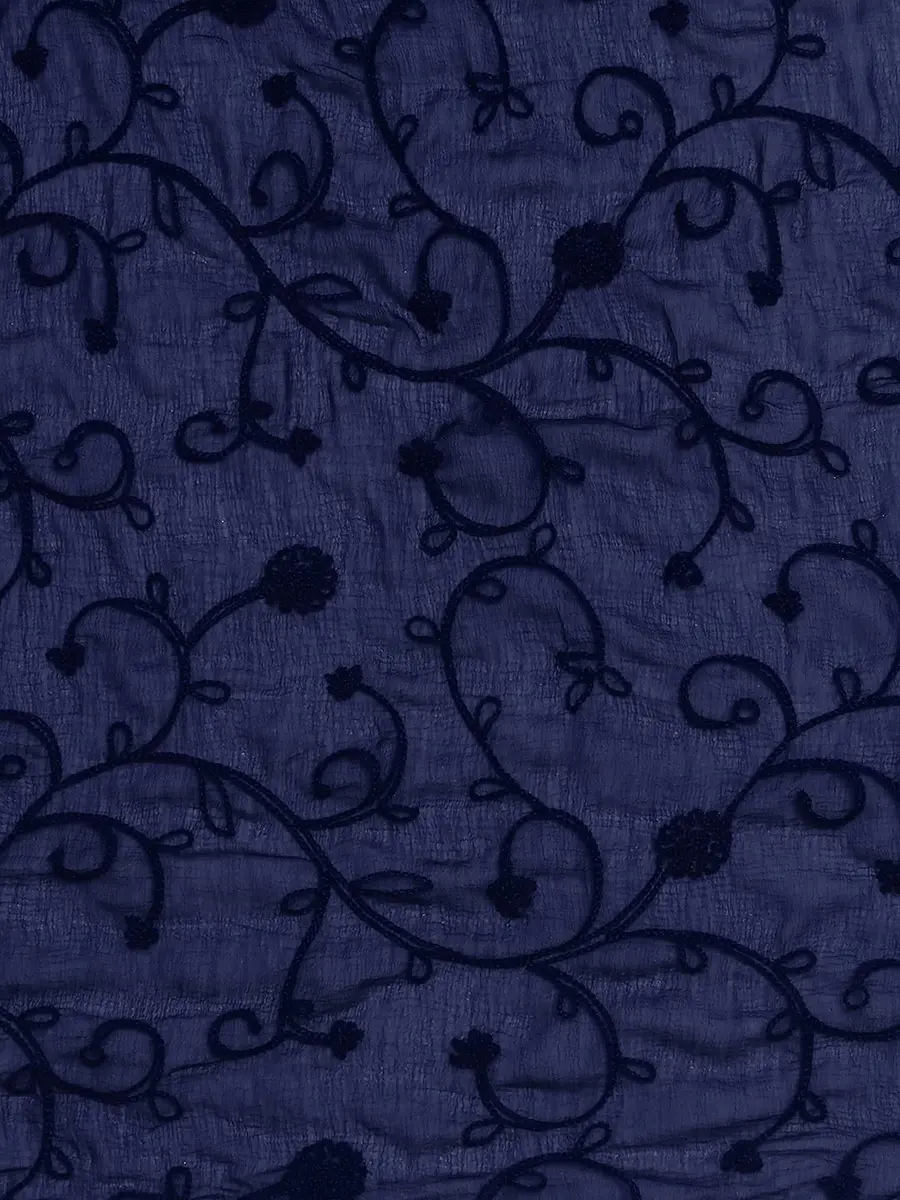 DUPATTA BAZAAR Women's Navy Blue Floral Embroidered Chiffon Dupatta | Soft & Elegant with Self-Coloured Embroidery - view 2