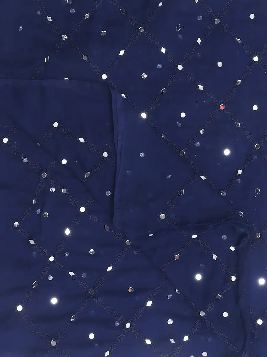 DUPATTA BAZAAR Women's Navy Blue Mirror Work & Embroidered Chiffon Dupatta | Elegant Festive Accessory - view 5