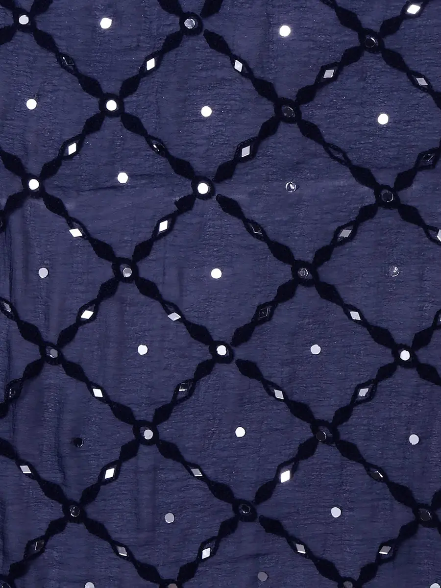 DUPATTA BAZAAR Women's Navy Blue Mirror Work & Embroidered Chiffon Dupatta | Elegant Festive Accessory - view 6