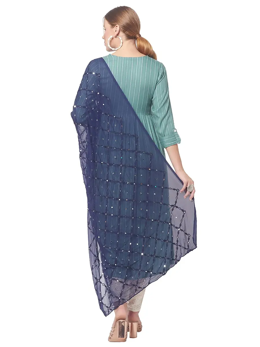 DUPATTA BAZAAR Women's Navy Blue Mirror Work & Embroidered Chiffon Dupatta | Elegant Festive Accessory - view 4