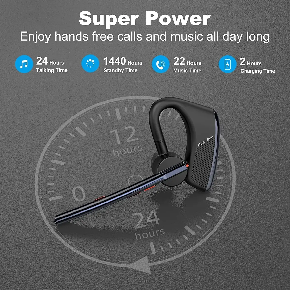 New Bee Bluetooth Headset M50 Wireless Earphone 24Hrs Talktime Blue | Noise Cancelling & Long Battery - view 3
