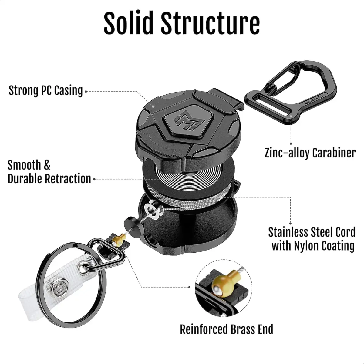 MNGARISTA Heavy Duty Retractable Badge Holder with Carabiner & 31.5” Steel Cord | Secure Key & ID Access - view 4
