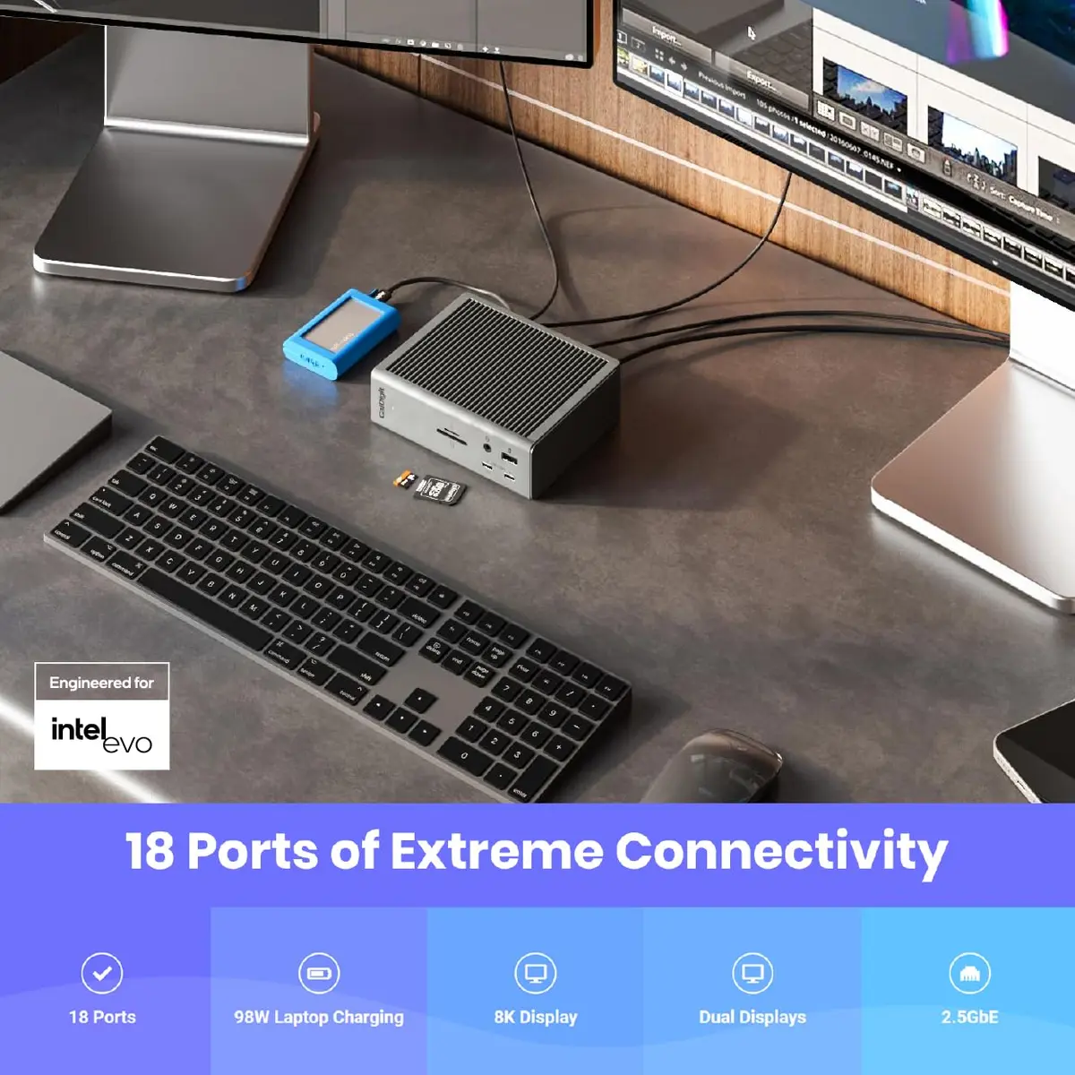 CalDigit TS4 Thunderbolt 4 Dock 18 Ports | 98W Charging, Dual 6K Displays, 2.5GbE LAN, Space Gray, 0.8m Certified Cable - view 4