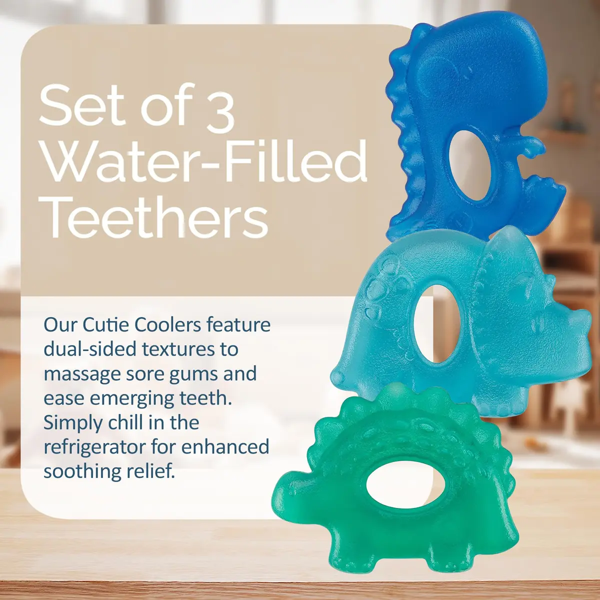 Itzy Ritzy Water-Filled Teethers for Teething Relief | Set of 3 Dinosaur Silicone Teethers, Baby 0-6 Months - view 2