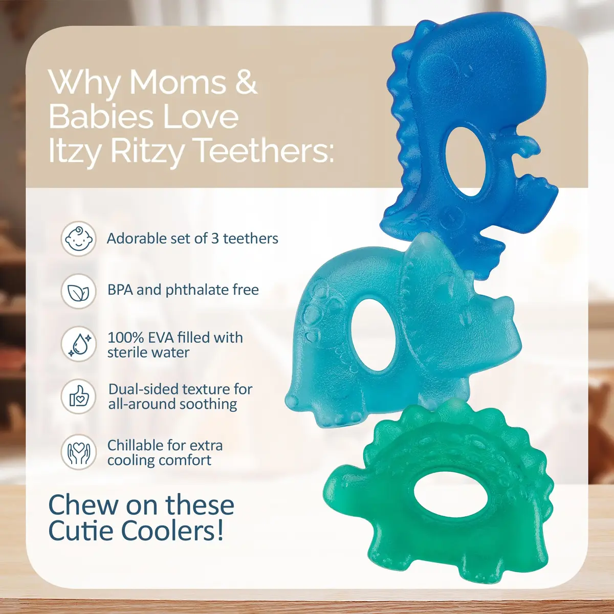 Itzy Ritzy Water-Filled Teethers for Teething Relief | Set of 3 Dinosaur Silicone Teethers, Baby 0-6 Months - view 3