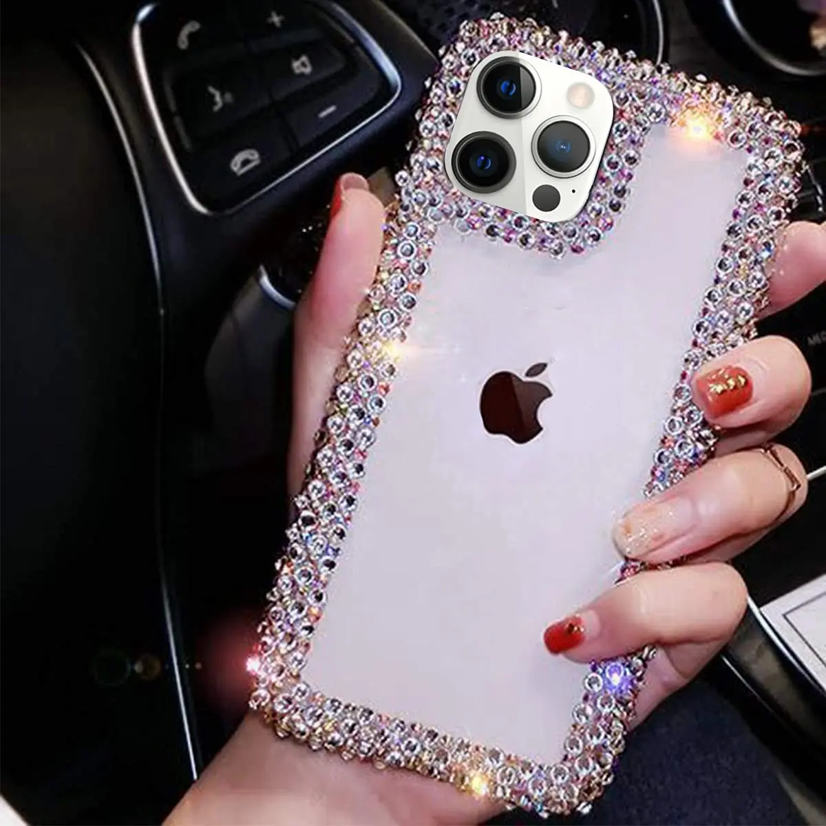 Bonitec Compatible with iPhone 13 Pro Max Case for Women Girls 3D Glitter Sparkle Bling Case Luxury Shiny Cute Crystal Rhinestone Bumper Clear - view 2