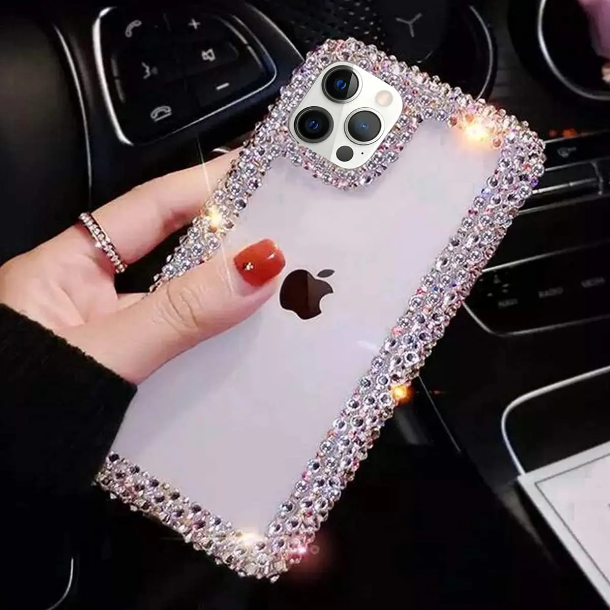 Bonitec Compatible with iPhone 13 Pro Max Case for Women Girls 3D Glitter Sparkle Bling Case Luxury Shiny Cute Crystal Rhinestone Bumper Clear - view 3