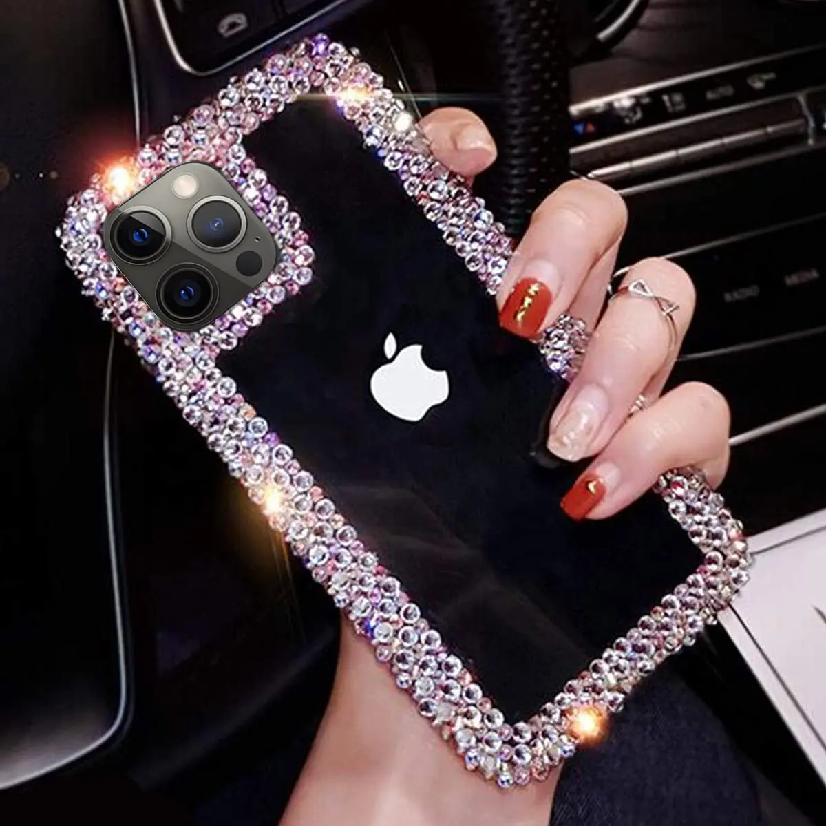 Bonitec Compatible with iPhone 13 Pro Max Case for Women Girls 3D Glitter Sparkle Bling Case Luxury Shiny Cute Crystal Rhinestone Bumper Clear - view 4