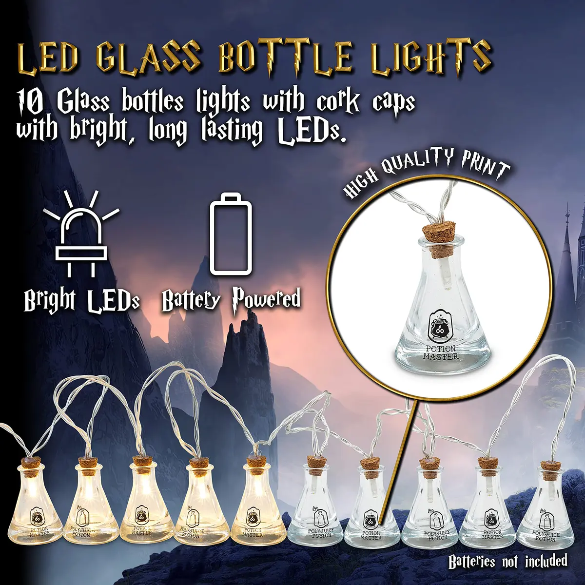 Harry Potter Fairy Lights Potion Bottle Hanging String Lights 10 LED 5ft | Magical Indoor Decor - view 6