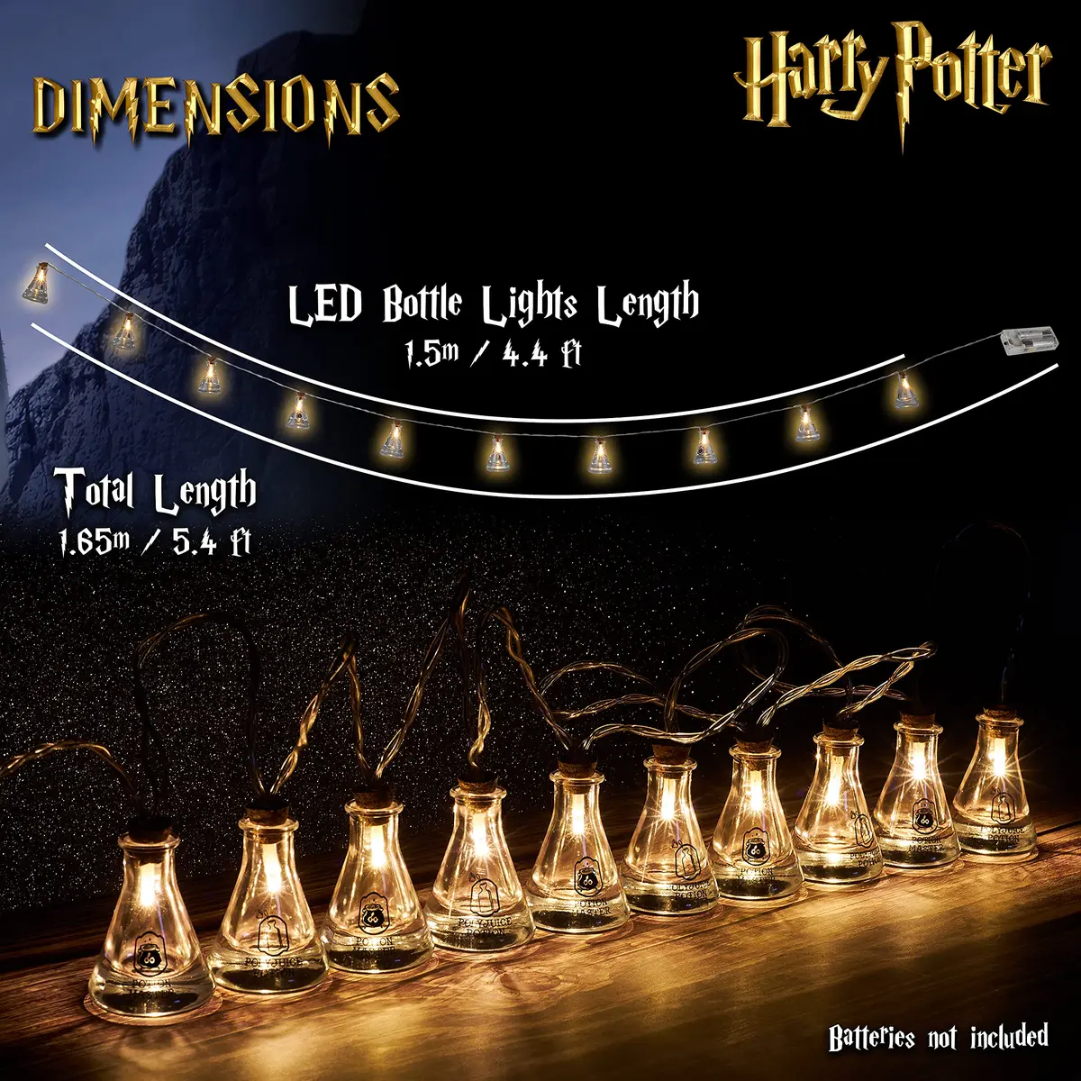 Harry Potter Fairy Lights Potion Bottle Hanging String Lights 10 LED 5ft | Magical Indoor Decor - view 7