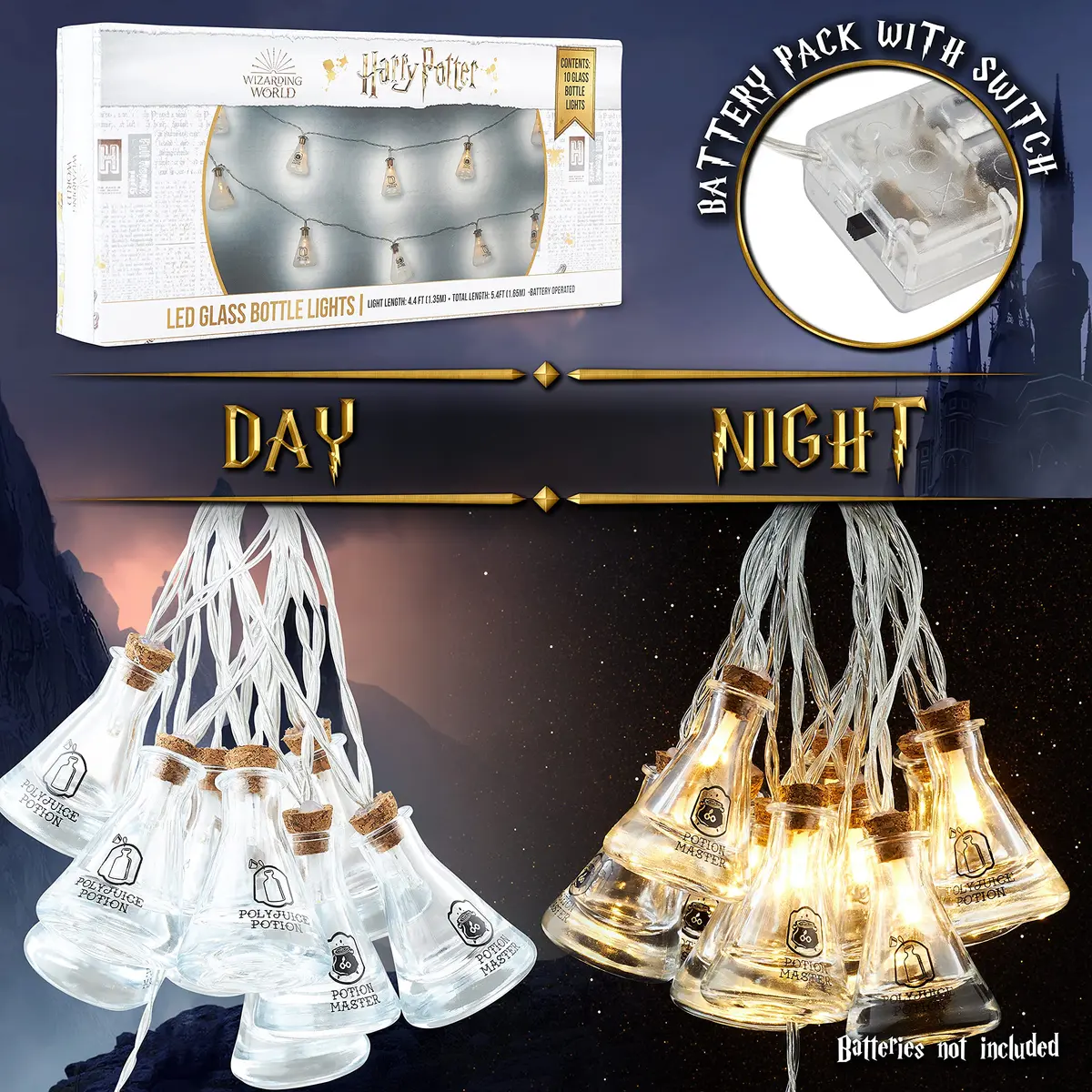 Harry Potter Fairy Lights Potion Bottle Hanging String Lights 10 LED 5ft | Magical Indoor Decor - view 3