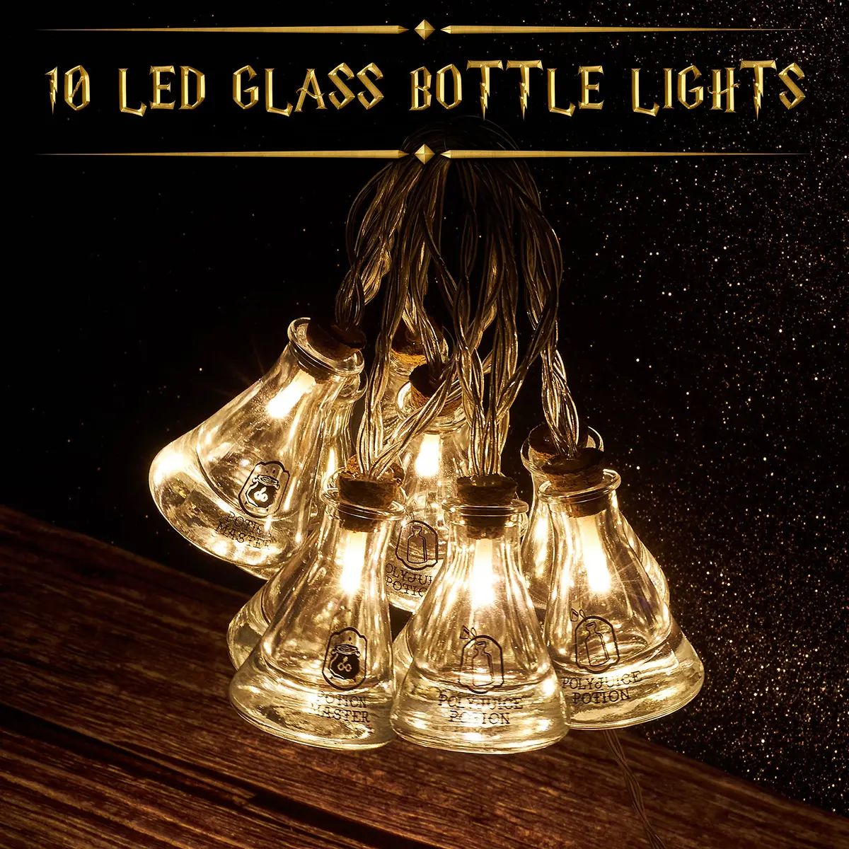 Harry Potter Fairy Lights Potion Bottle Hanging String Lights 10 LED 5ft | Magical Indoor Decor - view 4