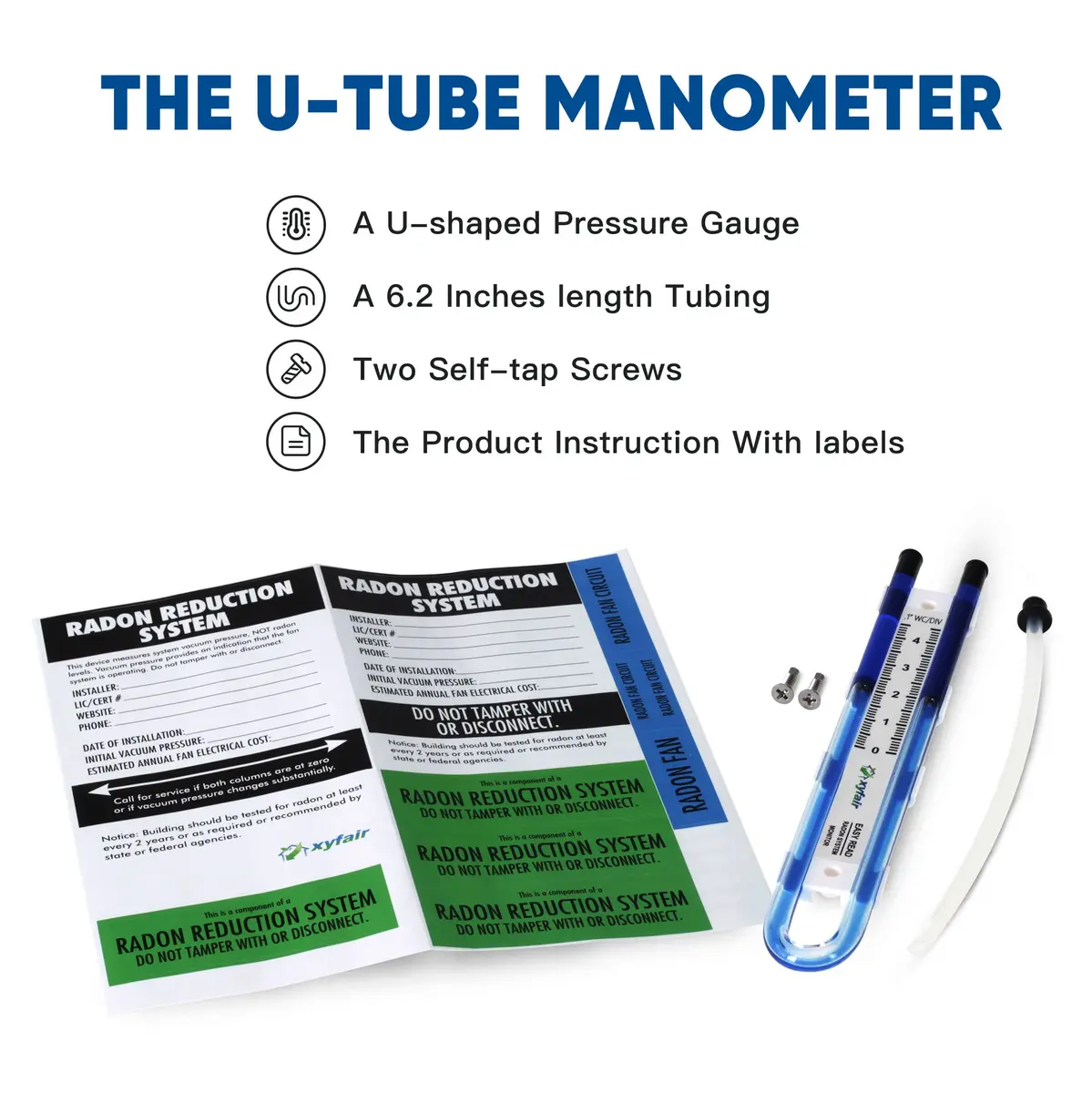 XYF Air Easy Read Manometer U-Tube Pressure Indicator 0-4.5" WC (Blue) | Differential U-Tube Manometer for Radon Systems - view 2