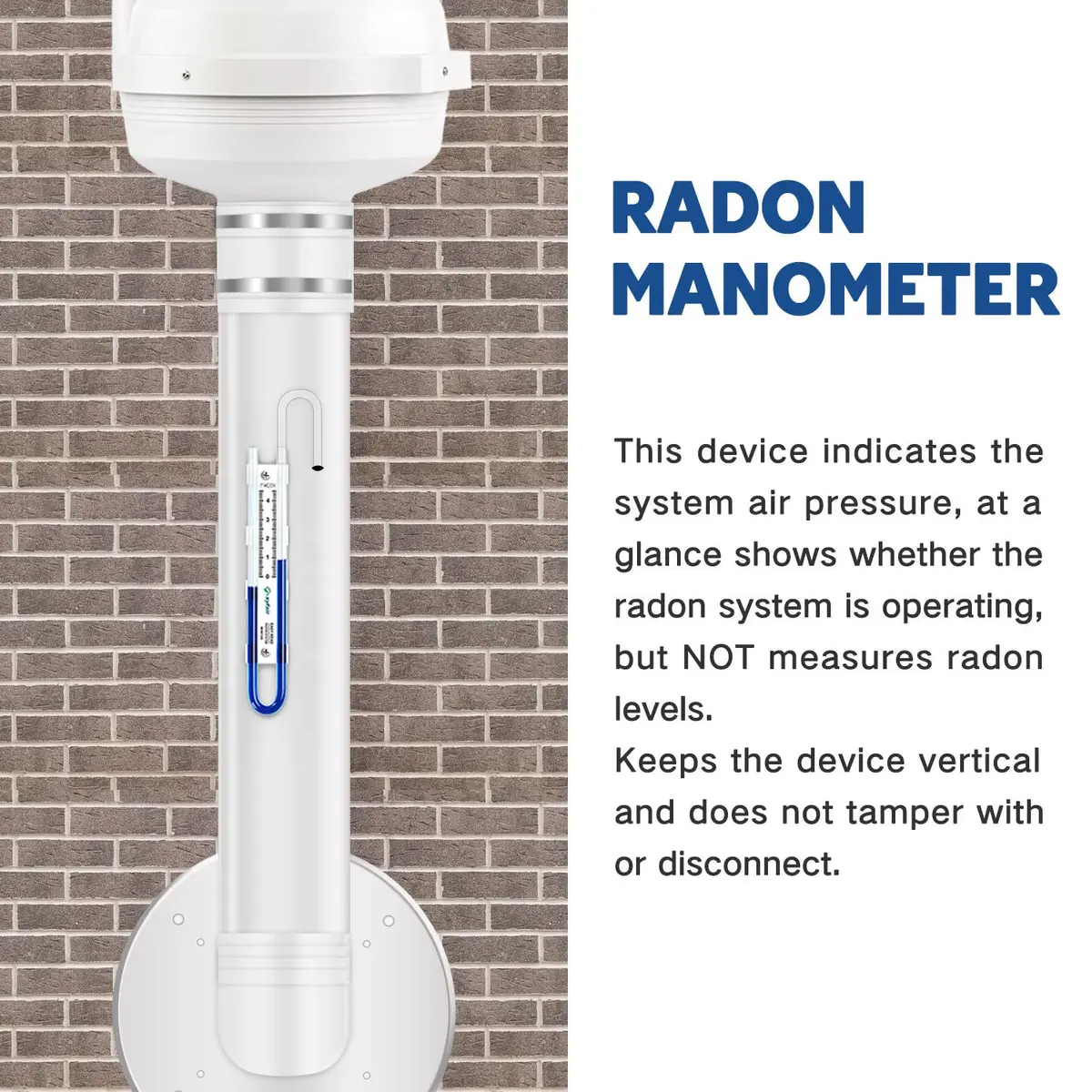 XYF Air Easy Read Manometer U-Tube Pressure Indicator 0-4.5" WC (Blue) | Differential U-Tube Manometer for Radon Systems - view 3
